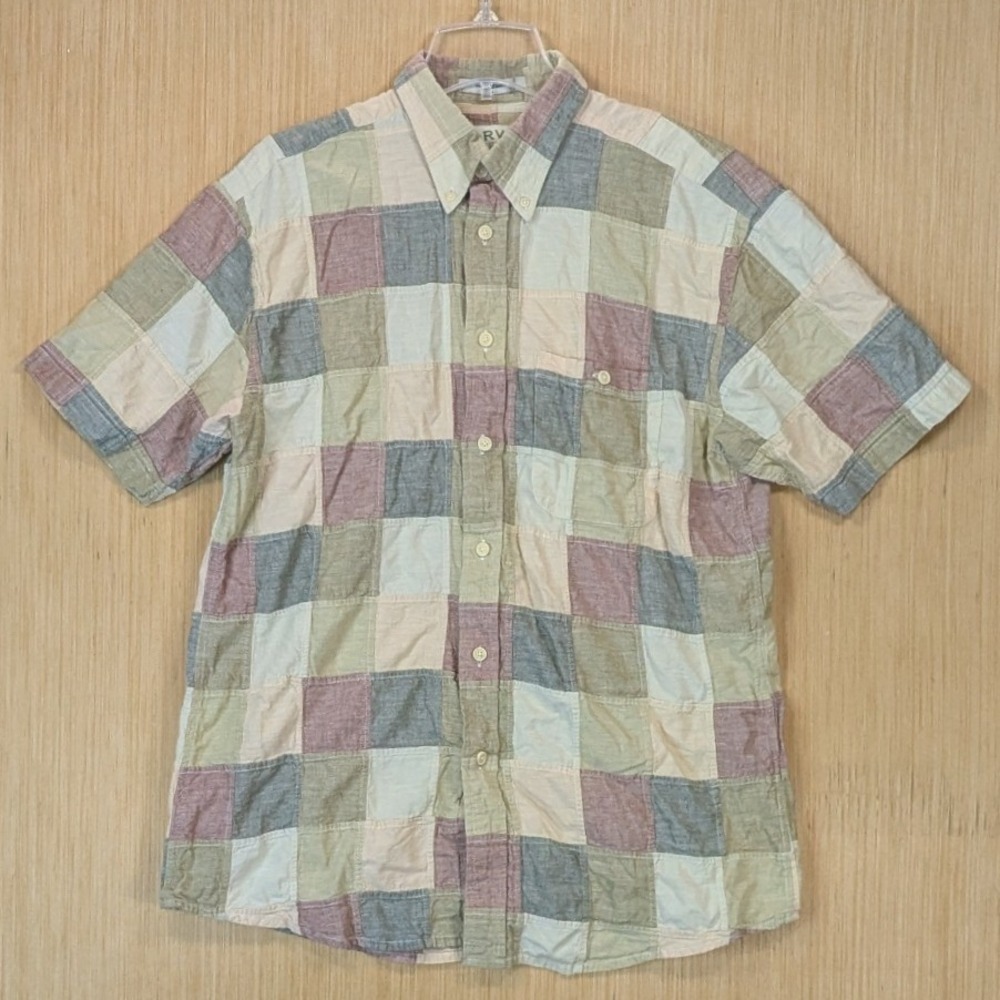 Orvis Shirt Mens‎ Large Patchwork Short Sleeve Cotton Casual Neutral Boho Retro
